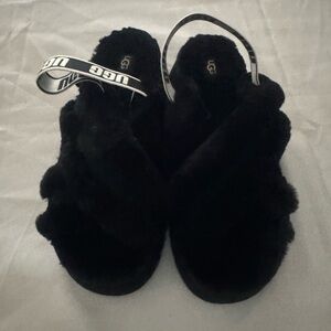 UGG Black Plush Slippers Cozy Indoor Footwear